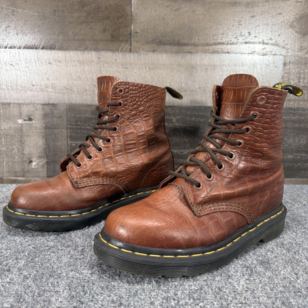 Dr Martens 1460 Pascal Croc Boots Brown Leather 8 Eye Combat US 6 EU 37